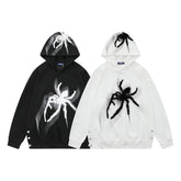 Loose Spider Print Embroidered Hoodie