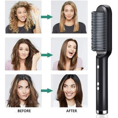 HQT-909B Electric Hair Straightening & Curling Comb/Brush - Dual-Purpose Professional Hair Styler, Non-Damaging Splint, | 2 in 1 Hair Straightener | ( Random Color )