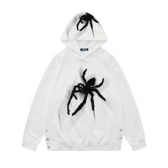 Loose Spider Print Embroidered Hoodie