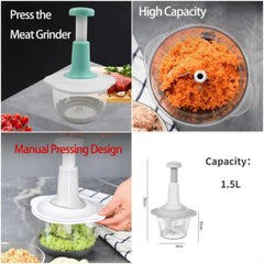 Manual Hand Push Chopper – Multi-Functional 1.5L Vegetable, Meat & Food Grinder for Fast, Easy Prep (Random Color)