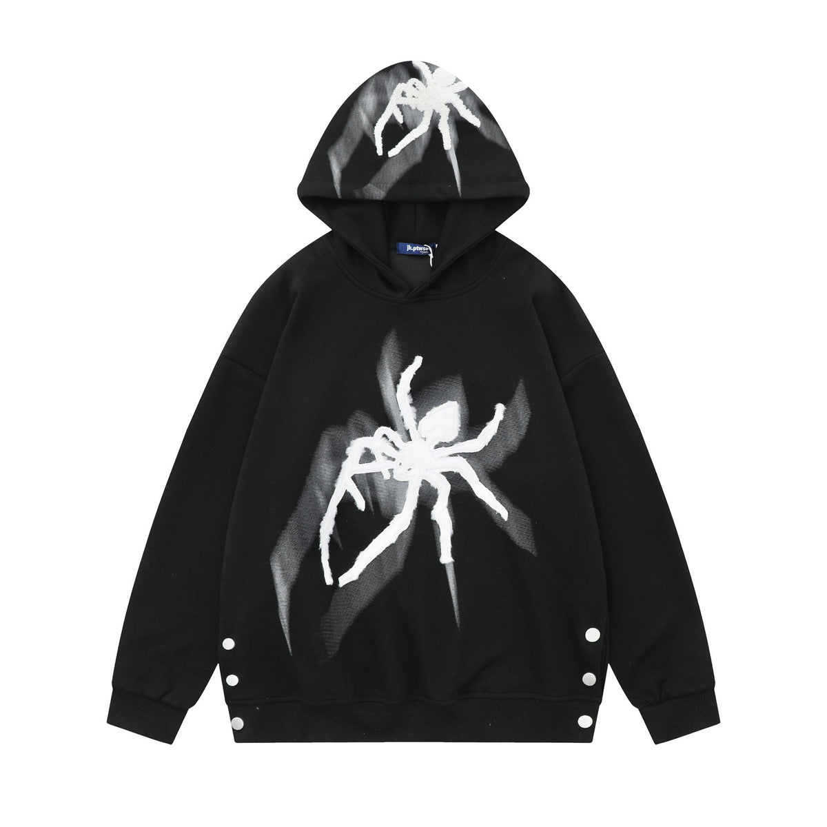 Loose Spider Print Embroidered Hoodie